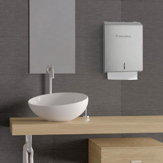 2 Paper Towel Dispenser Wall-Mount - Brushed Stainless Steel Commercial Paper Towel Holder with Lock, Large Capacity 400 Multifold/420 C/Z Fold Towels