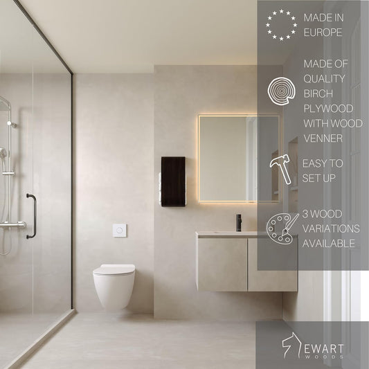 Bathroom Towel Holder, Toilet Paper Holder, Wooden Shelf, Walnut WC Roll Storage, Wall Mount Floating Rolls Rack, Unique Holders for Bathroom, TP Organizer (Walnut, Wide)