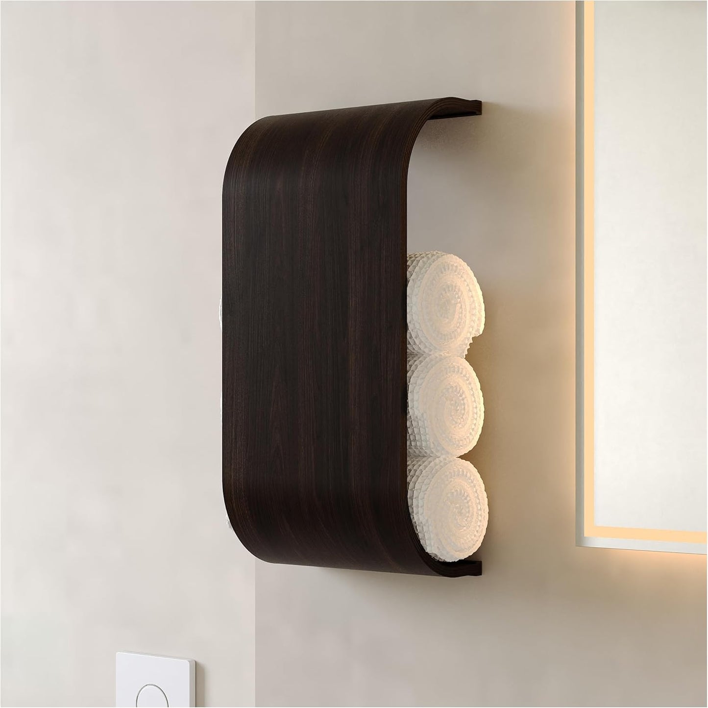 Bathroom Towel Holder, Toilet Paper Holder, Wooden Shelf, Walnut WC Roll Storage, Wall Mount Floating Rolls Rack, Unique Holders for Bathroom, TP Organizer (Walnut, Wide)