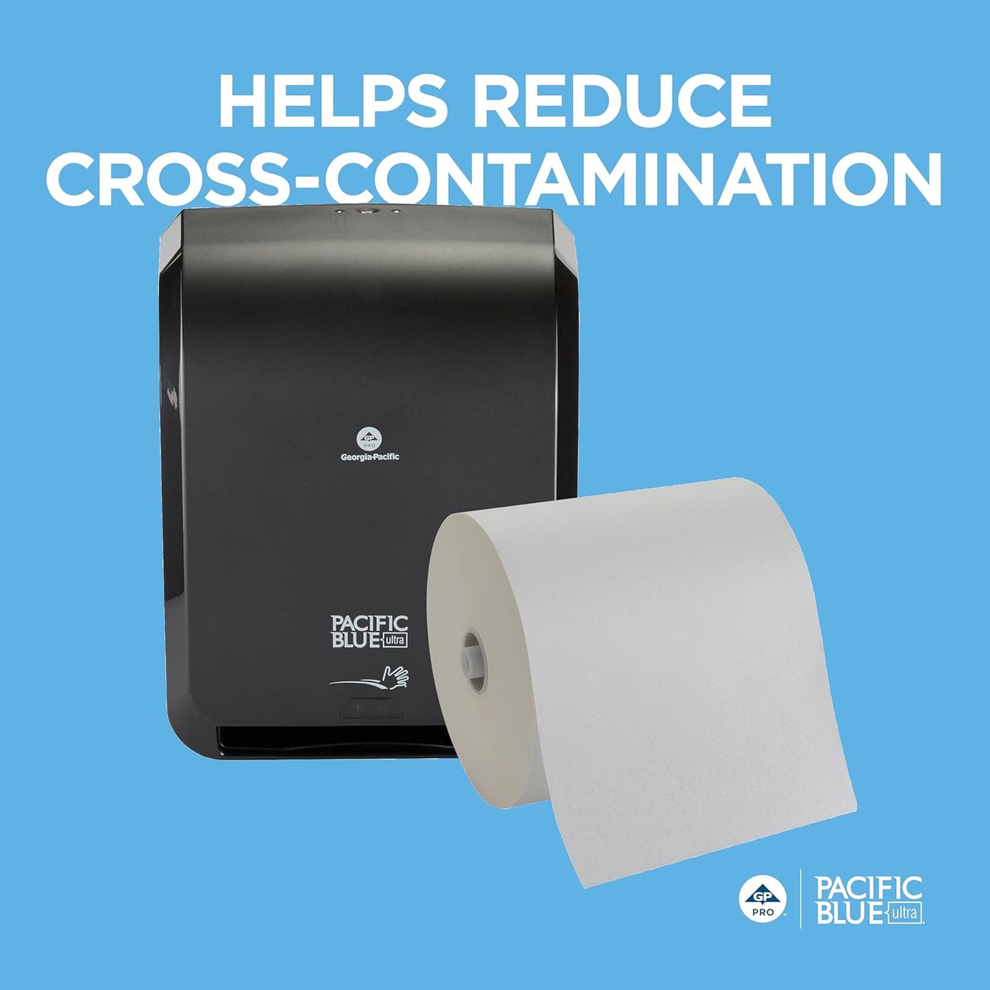 Pacific Blue Ultra 8" High-Capacity Automated Touchless Paper Towel Dispenser Starter Kit by GP PRO (Georgia-Pacific), Black Dispenser (59590) 1 White Towel Roll (26491)