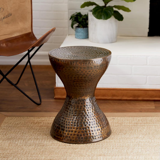 Deco 79 Metal Handmade Side End Accent Table Hammered Hourglass, Side Table 14" x 14" x 19", Bronze