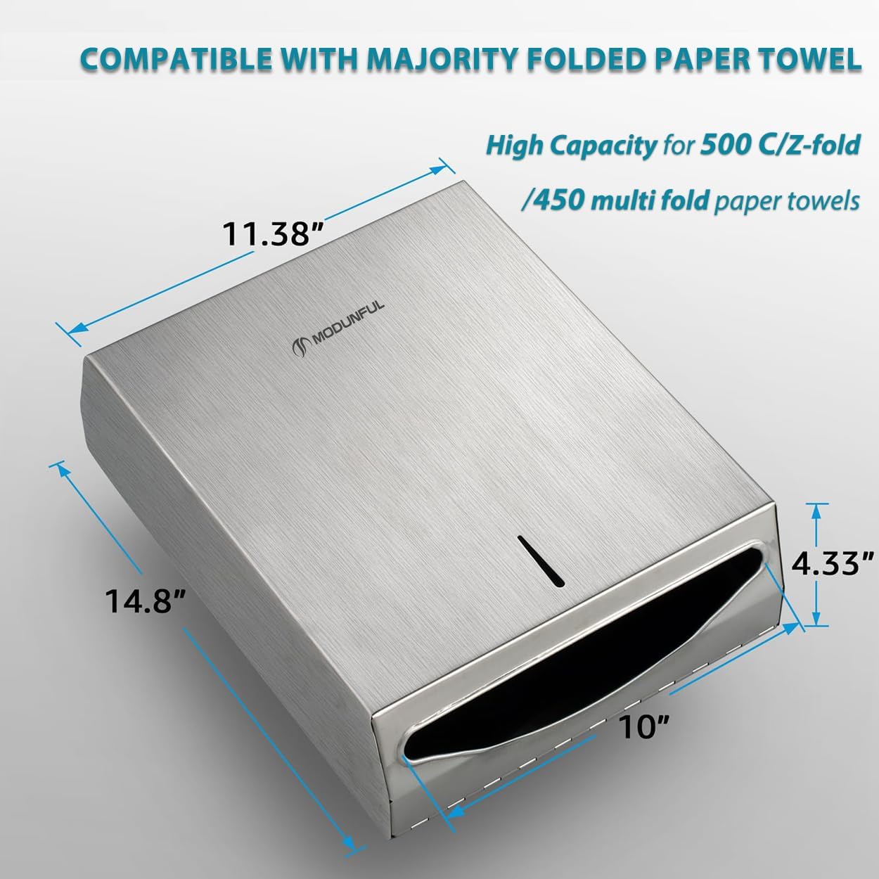 2 Paper Towel Dispenser Wall-Mount - Brushed Stainless Steel Commercial Paper Towel Holder with Lock, Large Capacity 400 Multifold/420 C/Z Fold Towels