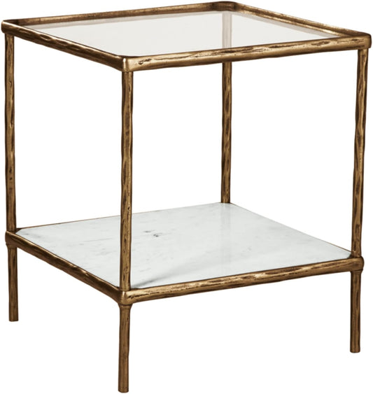 Signature Design by Ashley Ryandale | Contemporary Accent Table – Glass Top, Aluminum Frame & Marble Shelf, Antique Brass Finish