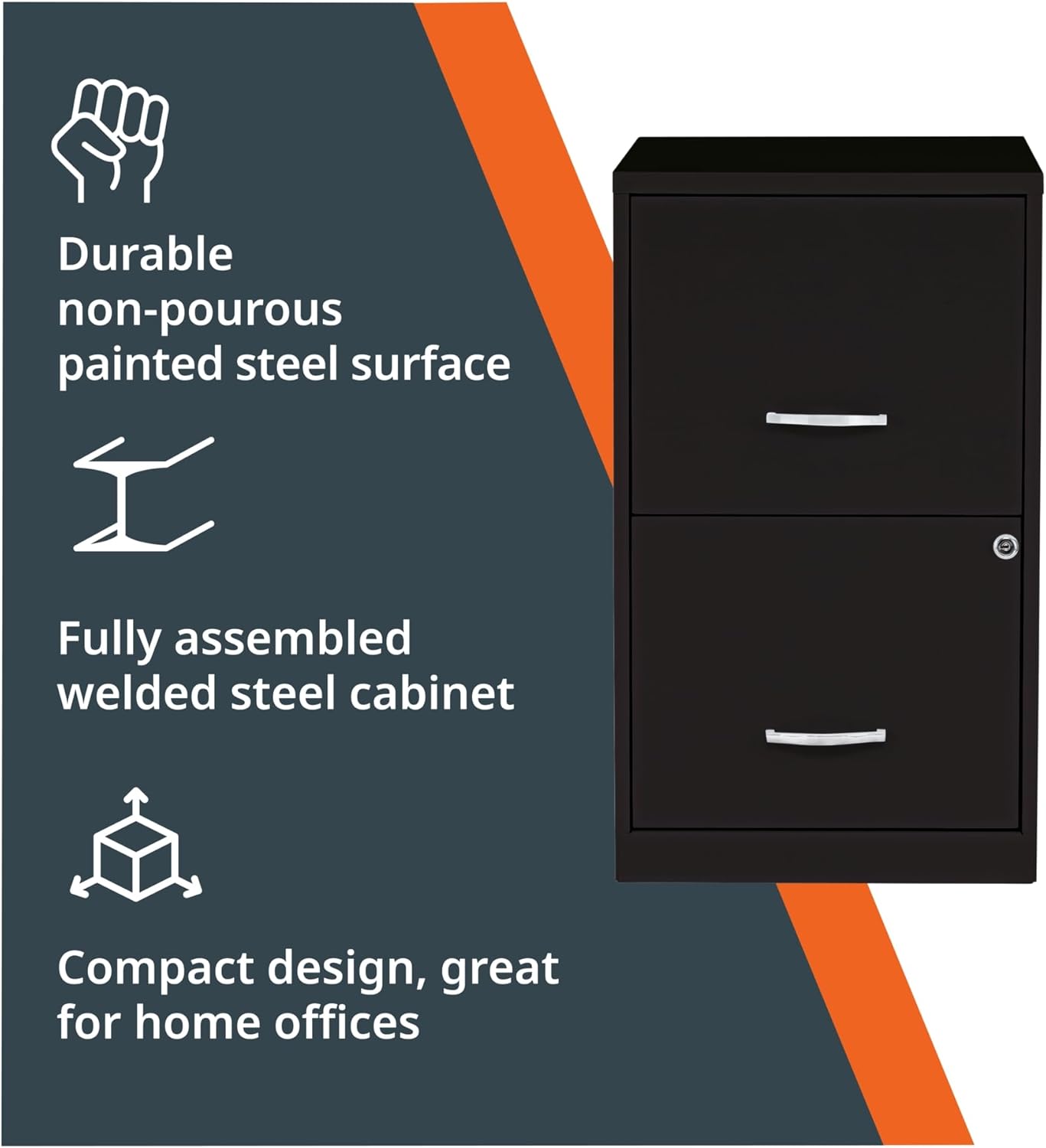 2 Drawer Locking Filing Cabinet | Pre-Assembled Steel Construction | Space-Saving Design is Perfect for Home and Small Office | Letter-Size | Assembled in North America