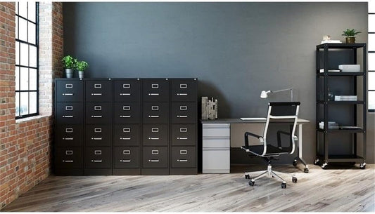 Scranton & Co 4 Drawer Metal Vertical File Cabinet with Lock, 22" Deep, Letter Size, Home/Office, Preassembled, Commercial Grade, Black Finish