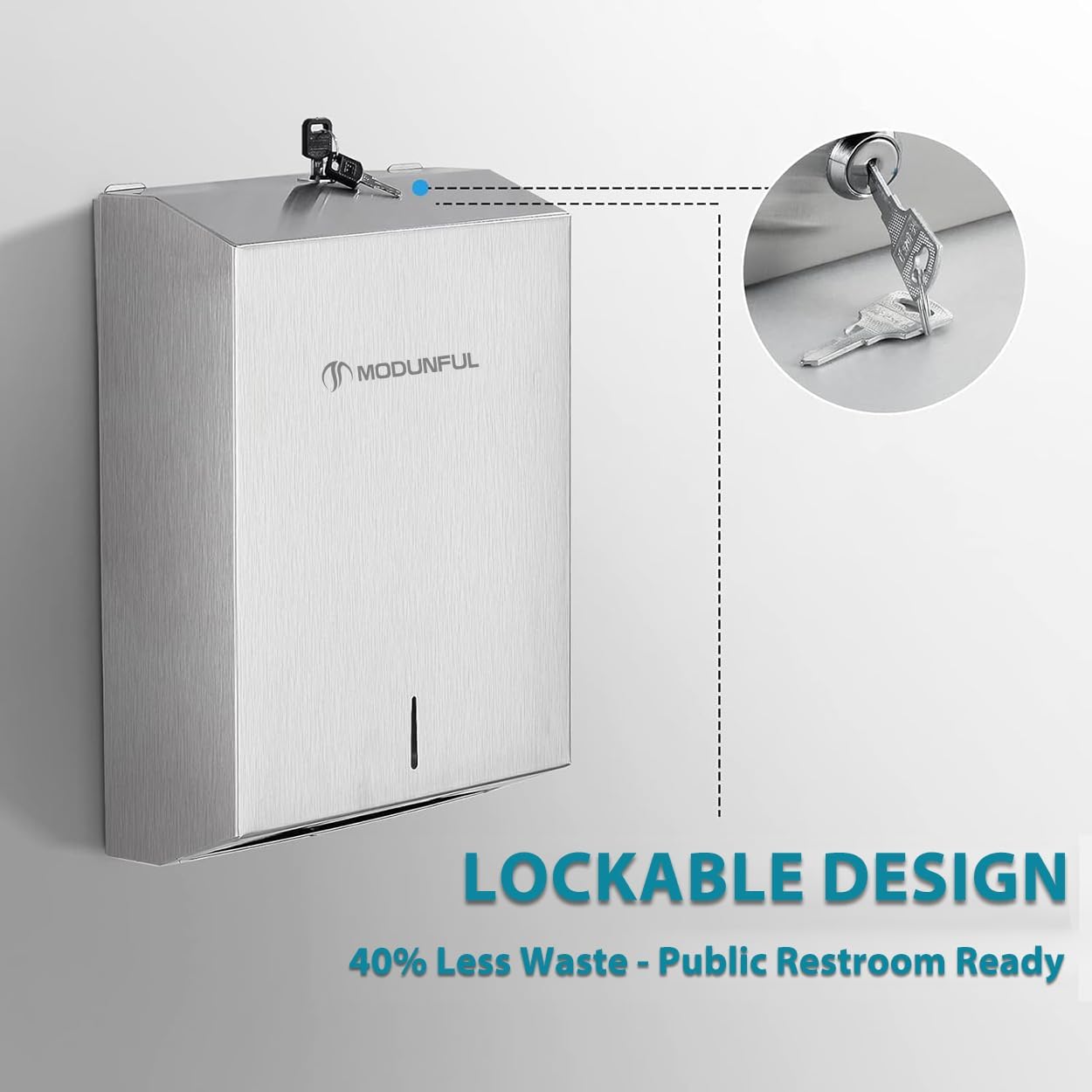 2 Paper Towel Dispenser Wall-Mount - Brushed Stainless Steel Commercial Paper Towel Holder with Lock, Large Capacity 400 Multifold/420 C/Z Fold Towels