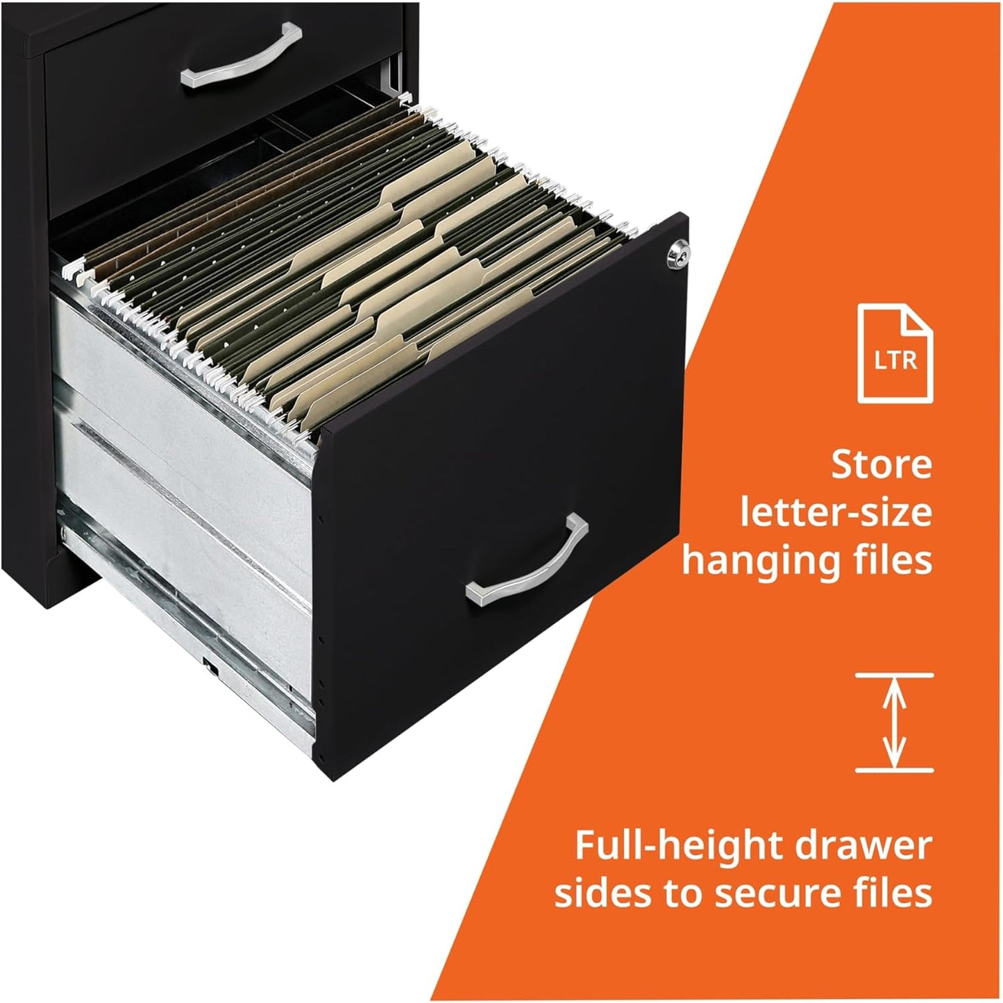 2 Drawer Locking Filing Cabinet | Pre-Assembled Steel Construction | Space-Saving Design is Perfect for Home and Small Office | Letter-Size | Assembled in North America