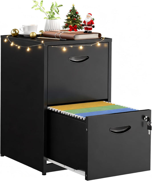2 Drawer File Cabinets,Metal Office File Cabinet with Lock,Black Filing Cabinets for Home Office,Vertical Modern File Cabinet Office Two Drawers for Hanging Letter,Assembly Required