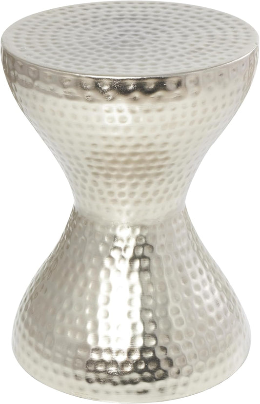 Deco 79 Metal Side End Accent Table Hammered End Table with Hourglass Shape, Side Table 14" x 14" x 18", Silver