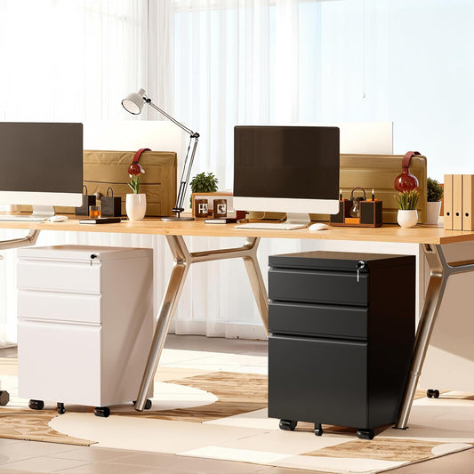 Superday Black File Cabinet 3 Drawer, Fully Assemble Metal Rolling Vertical Filing Cabinet with Wheels, Small Under Desk File Cabinets for Home Office