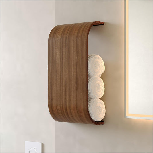 Bathroom Towel Holder, Toilet Paper Holder, Wooden Shelf, Walnut WC Roll Storage, Wall Mount Floating Rolls Rack, Unique Holders for Bathroom, TP Organizer (Walnut, Wide)