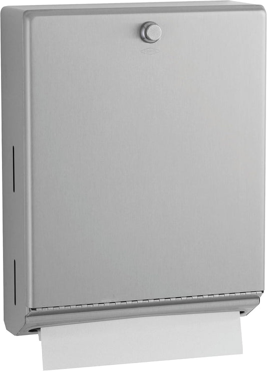 Bobrick B-2620 Surface Mounted Paper Towel Dispenser - Stainless Steel Commercial Bathroom Towel Dispenser with Knob-Latch 400 C-Fold or 525 Multifold Capacity